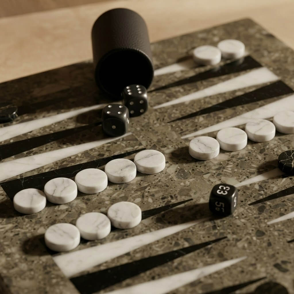 Luxury Marble Backgammon Set (Oceanic, Black, and White)
