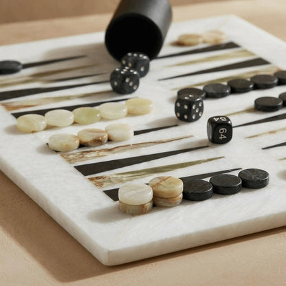 Luxury Marble Backgammon Set (Green Onyx and Black)