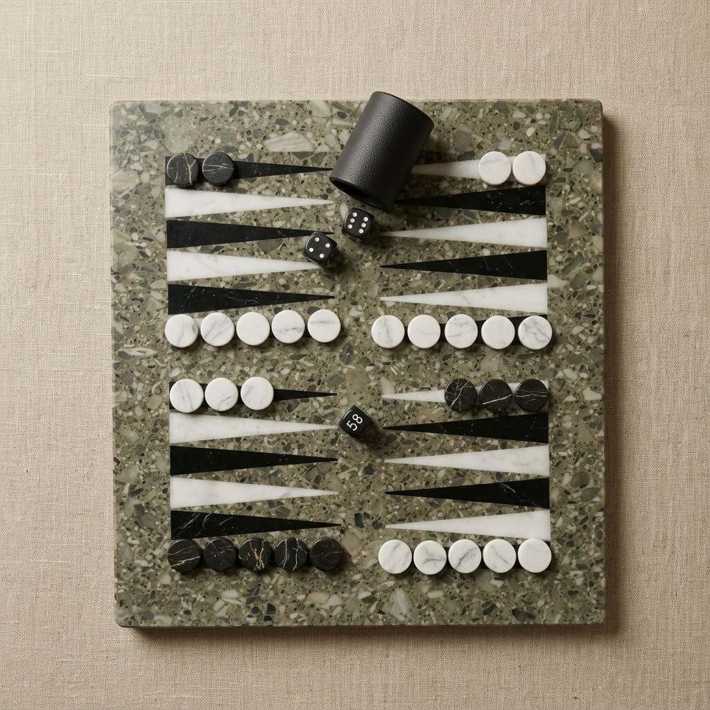 Luxury Marble Backgammon Set (Oceanic, Black, and White)
