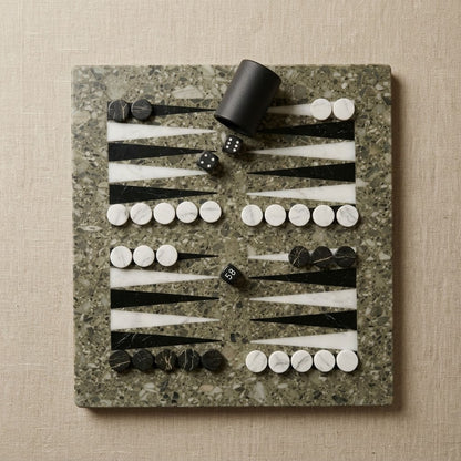 Luxury Marble Backgammon Set (Oceanic, Black, and White)
