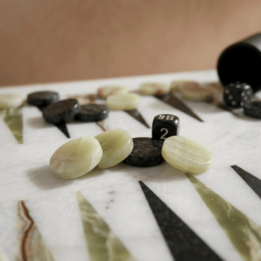 Luxury Marble Backgammon Set (Green Onyx and Black)