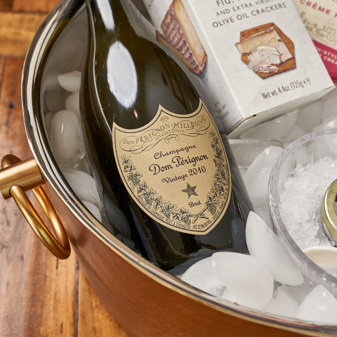 Champagne and caviar gift basket and set